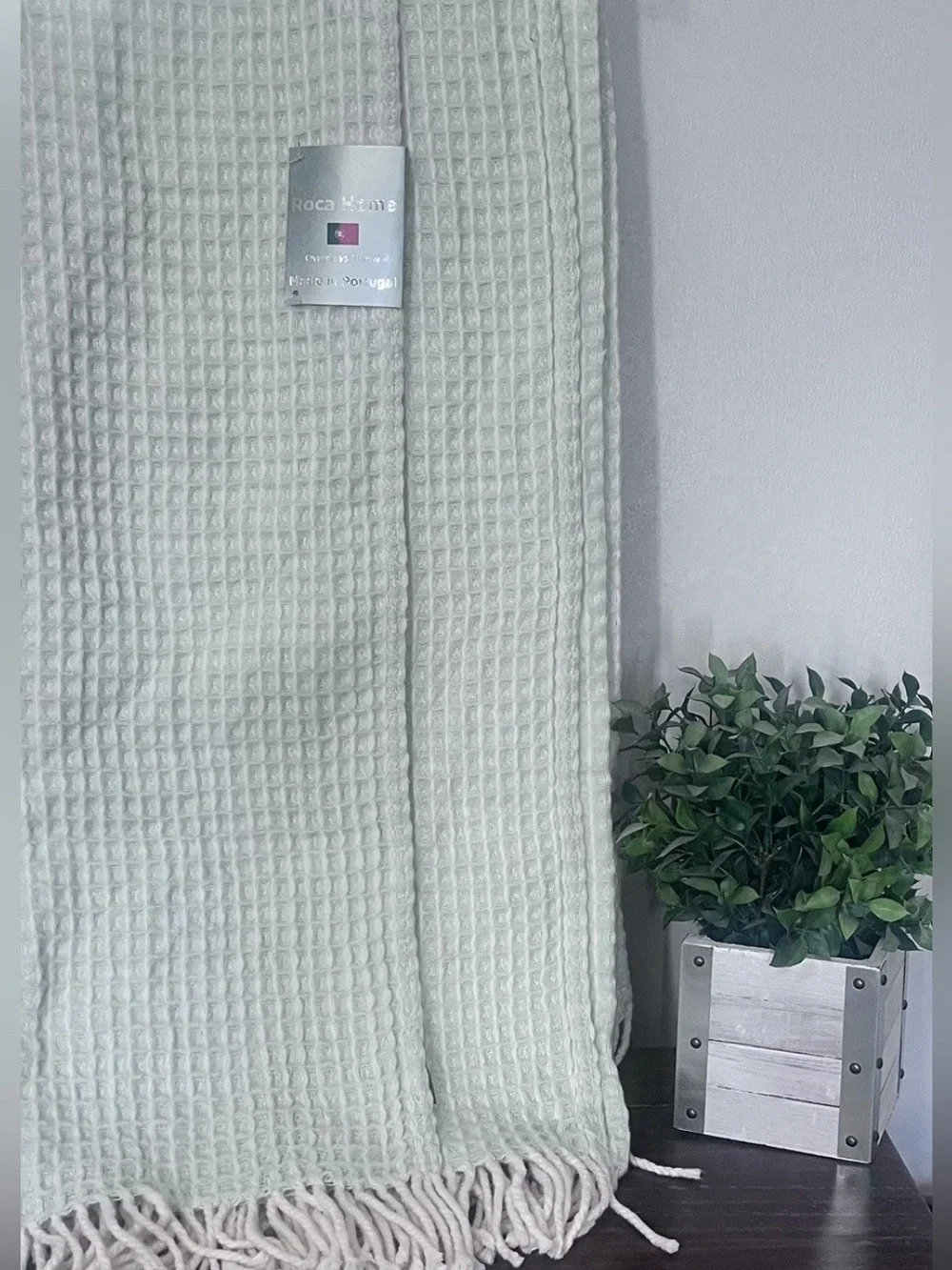 ROCA HOME PORTUGAL WAFFLE WEAVE KNIT COTTON MINT GREEN THROW BLANKET 50